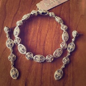Nadri Silver Rhinestone Bracelet and Earrings Set